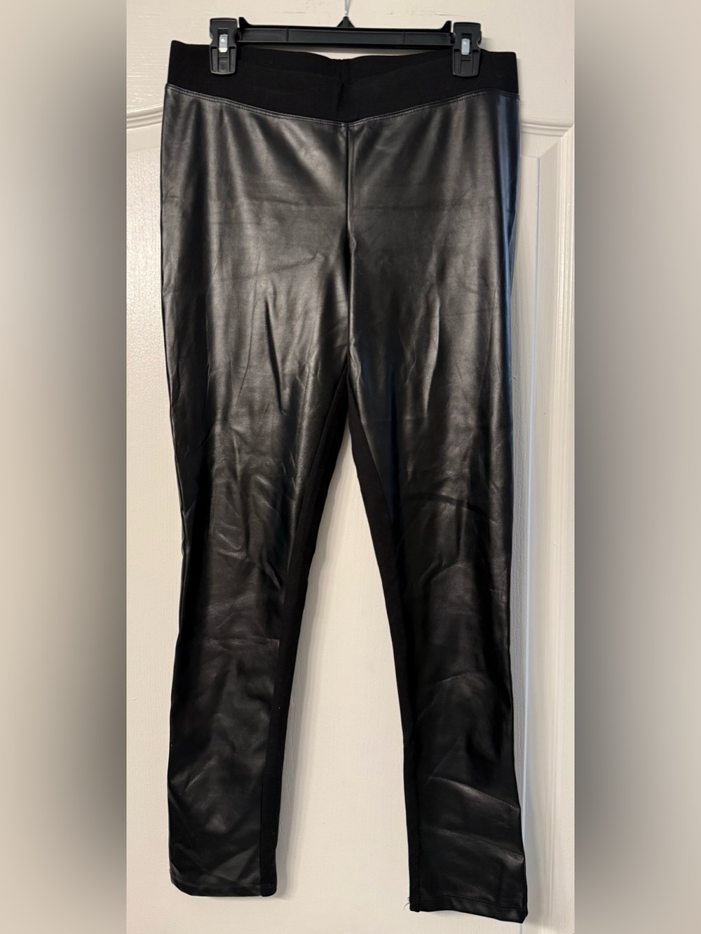 Nine by HATCH Faux Leather Front Ponte Knit Pull-On Leggings Black Size Medium